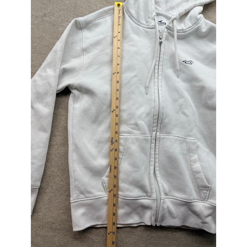 Hollister White Zip Up Hoodie Womens Medium Logo Fleece Sweatshirt - Picture 4 of 6